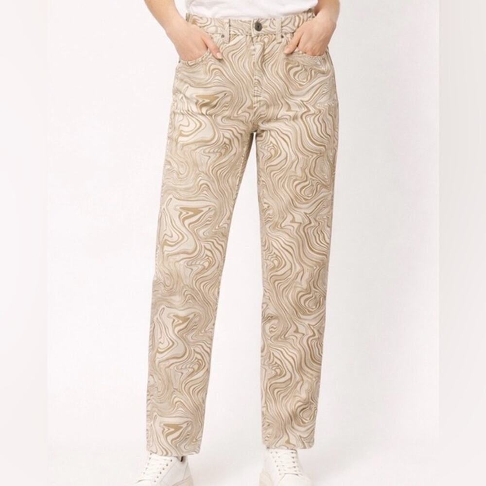 Cotton On Jeans Womens Size 4 Tan Paisley Mom Jeans High Rise Straight Leg EUC